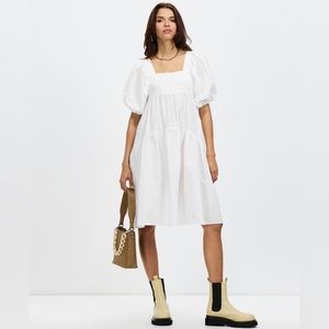 TOPSHOP Tiered poplin midi dress, white. Size 6